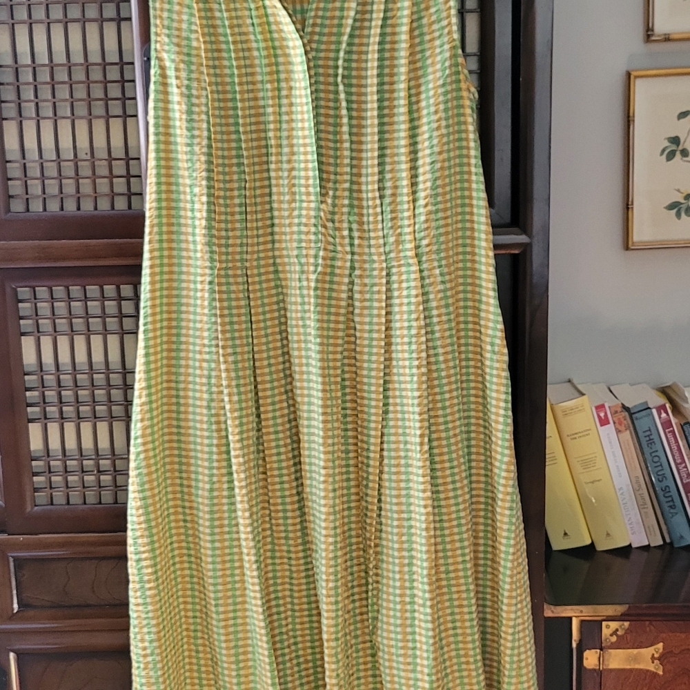 Toast Flora Check Seersucker Dress | Sea Green/Taupe UK 10 US 8 EUC